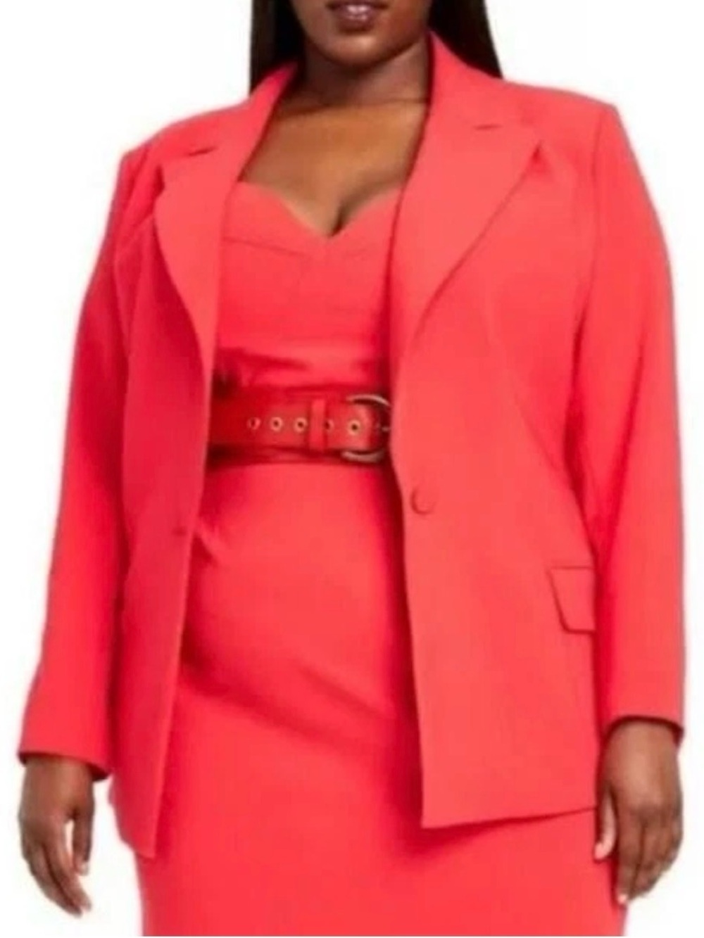 Pleated-Back Red Single-Button Blazer by CeCe